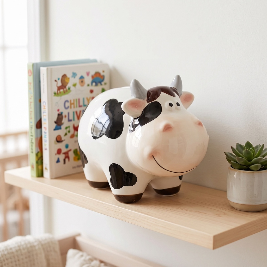 Hucha vaca de cerámica para monedas y billetes, con tapón, 15 x 10 x 12 cm - imagen 2