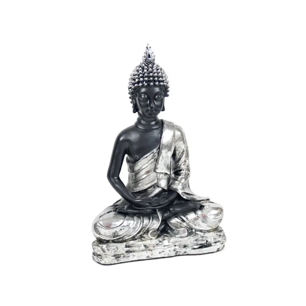 [BUD-TN-NYPLTA] Figura de Buda Meditando en Negro y Plata - Decoración Zen y Espiritual (38 cm)