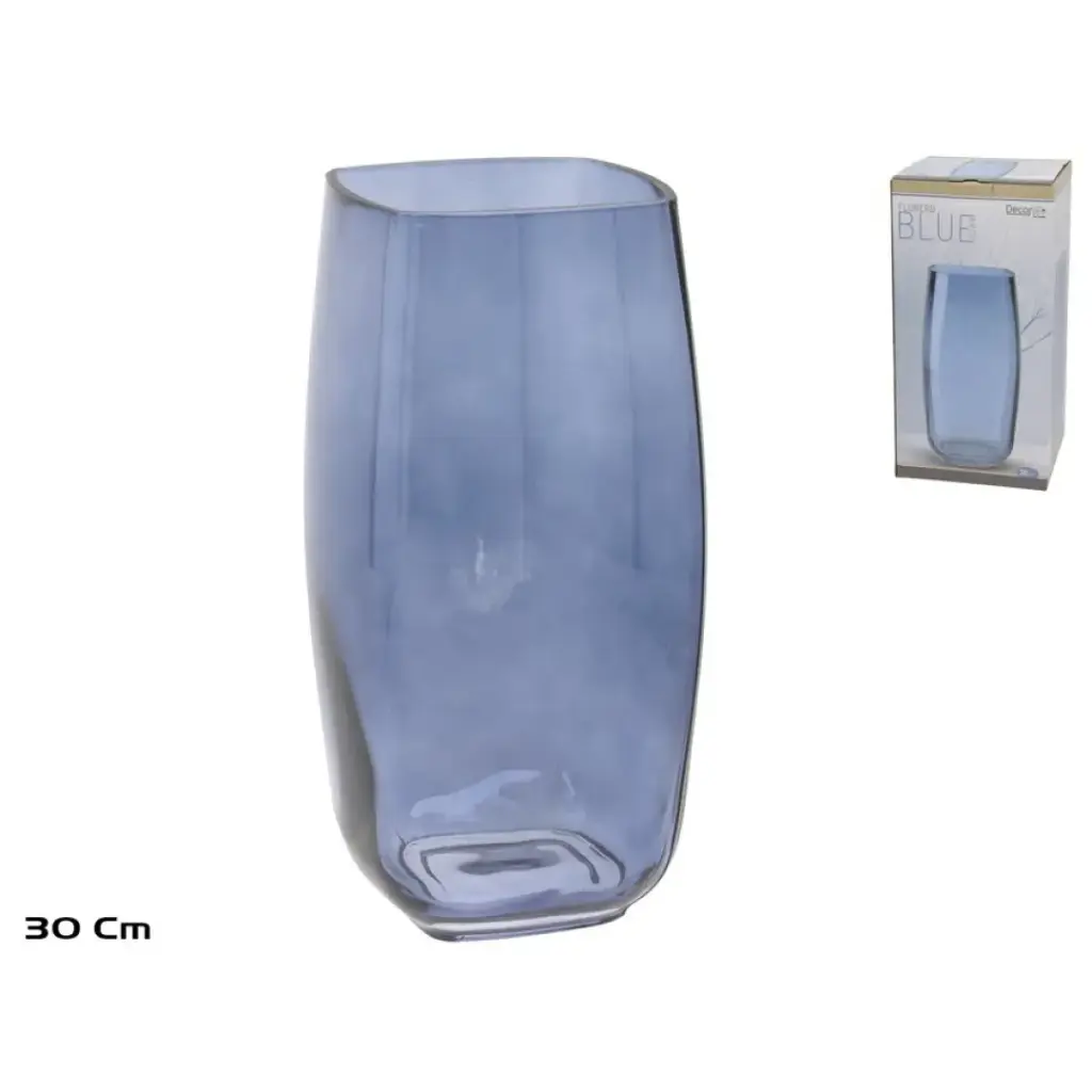 [FLOR-AZUL] Florero de Vidrio Azul Translúcido - Diseño Elegante y Moderno (30 cm)