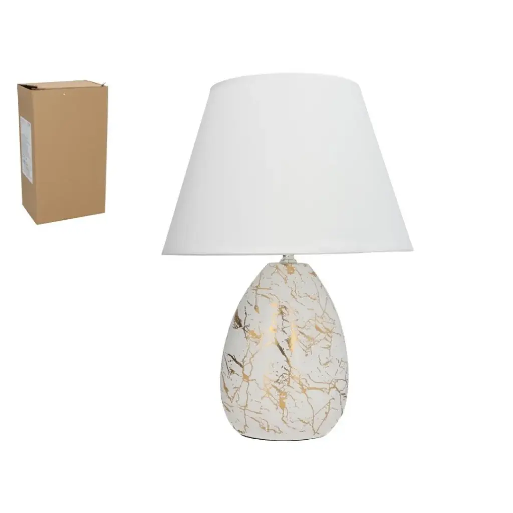 Lámpara de Mesa con Base de Mármol Blanco y Dorado - Elegancia y Estilo (43 cm)