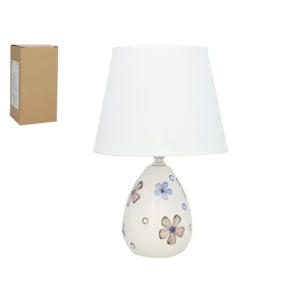 [LMAP-BASTET] Lámpara de Mesa con Base de Cerámica y Diseño Floral - Luz Cálida y Acogedora (31 cm)
