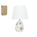 Lámpara de Mesa con Base de Cerámica y Diseño Floral - Luz Cálida y Acogedora (31 cm)