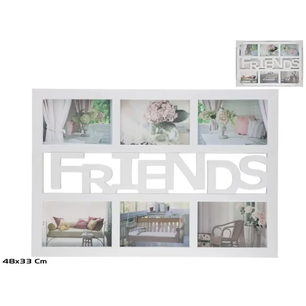 [PORT-FOTS] Portarretratos Collage "FRIENDS" - Marco para 6 Fotos (Blanco)