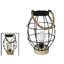 Farol Decorativo de Metal y Madera con Asa de Cuerda - Estilo Rústico Industrial (48 cm)  