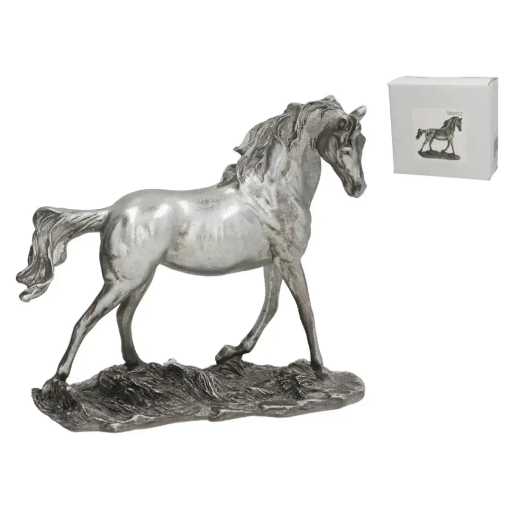 [FIGR-CABALL] Figura de Caballo Plateado - Decoración Elegante y Sofisticada (22 cm)