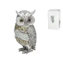 Figura de Búho Plateado con Detalles Florales - Decoración Elegante y Simbólica (20 cm)