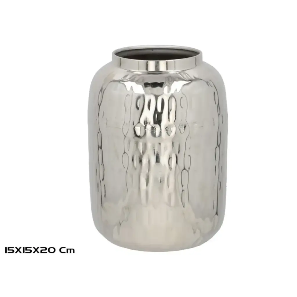 [JARRN-NIQUEL] Jarrón de Metal Plateado con Acabado Martillado - Elegancia y Modernidad (20 cm)
