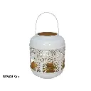Farol Decorativo de Metal Blanco con Diseño Calado de Árboles - Elegancia y Estilo Vintage (23 cm)