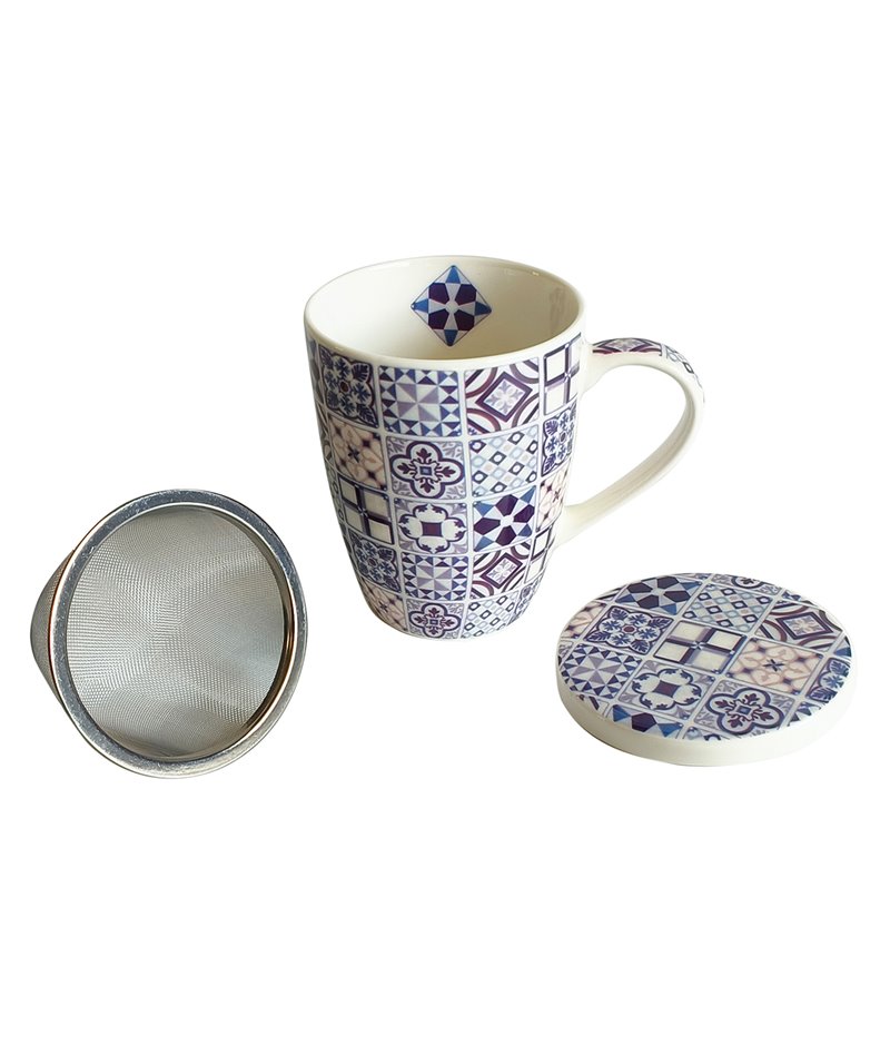 Taza de té con filtro estampado y caja de regalo