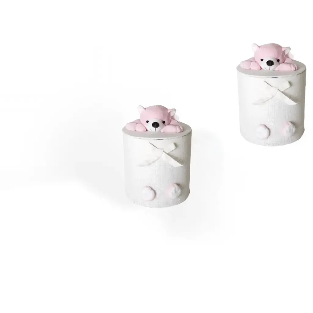 [CESTA-OT-R] Set de 2 Juegos de Cestas de Almacenamiento Infantiles con Osito de Peluche - Diseño Tierno y Funcional (Rosa)