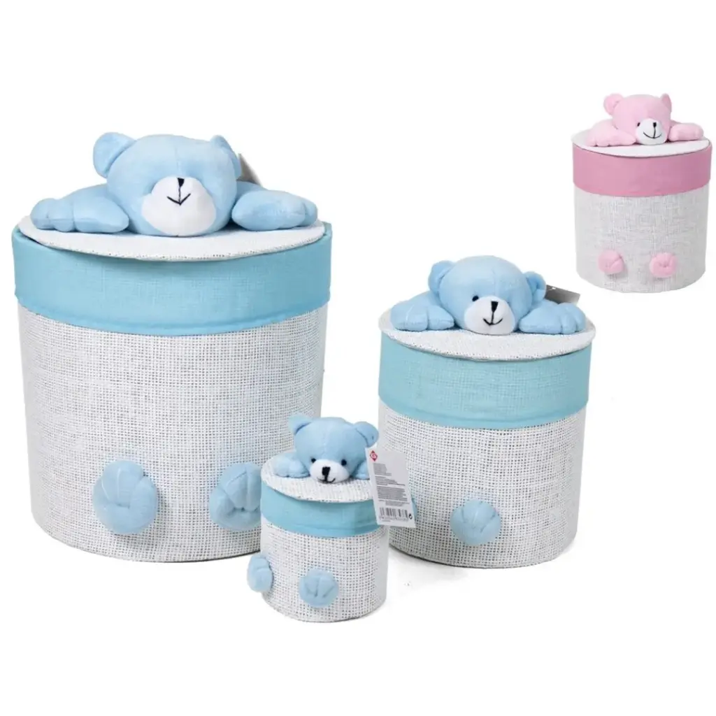 [CESTA-OST-TAP-R] Organizadores con tapa y diseño de osito (Rosa)