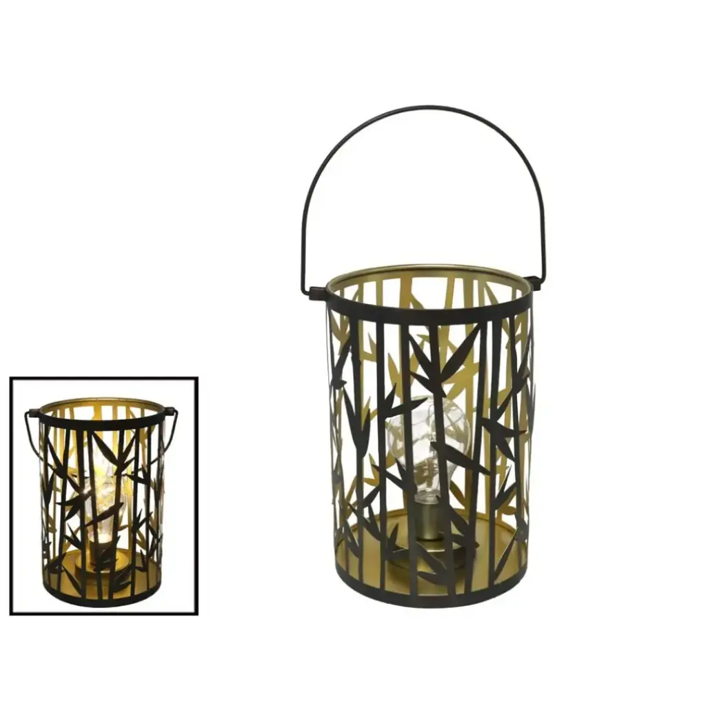 [FAROL-KALIX] Farol Decorativo de Metal con Diseño de Bambú - Elegancia y Estilo Oriental (20 cm) 