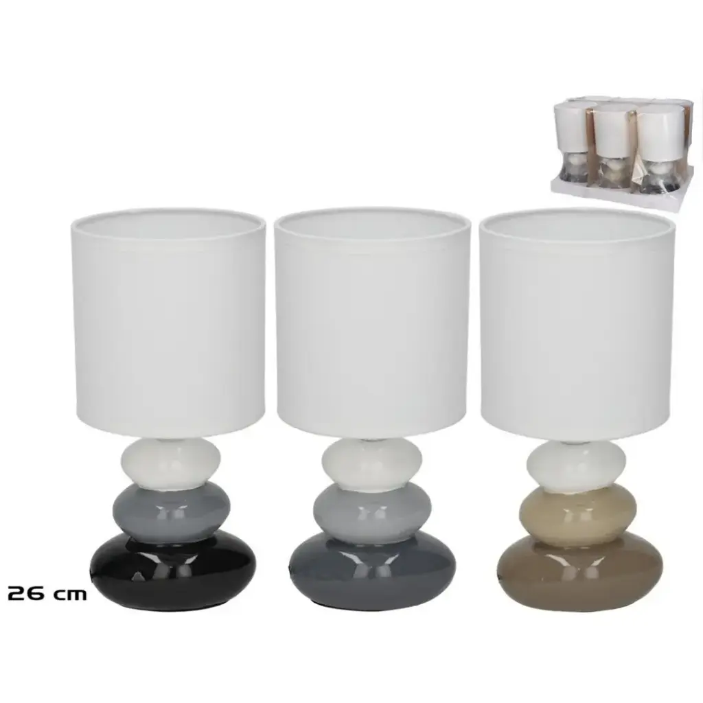 [LAMP-PIEDRA-26-BEI] LAMPARA MESA CERAMICA ARUBA 13X13X26CM (Marrón)