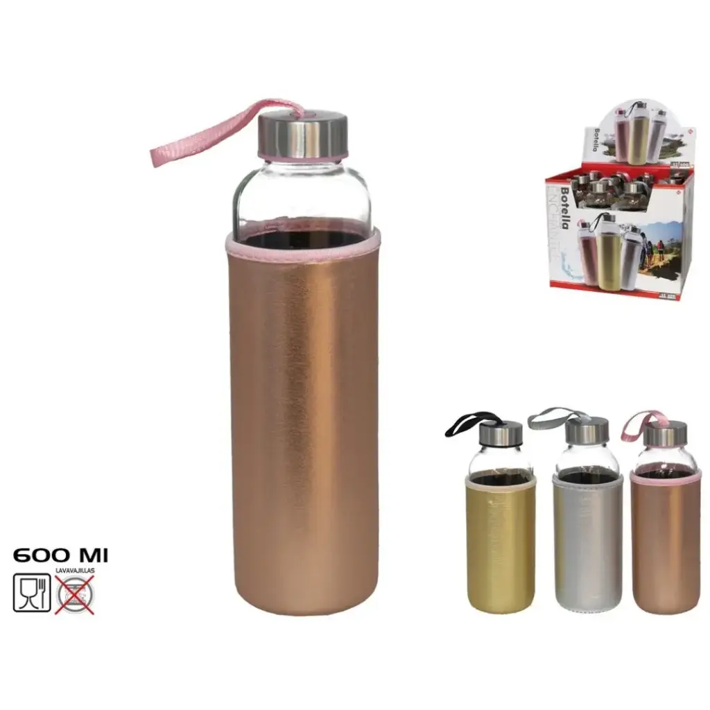 [BOT-600-PLA] BOTELLA CRISTAL CON FUNDA 600ML ENCHANTEE (Plata)