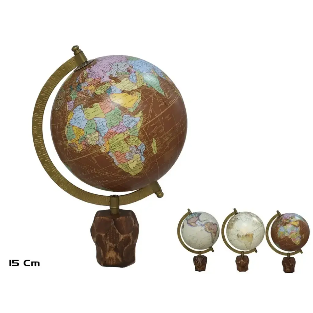 [GT-MADERA-15-MAR] GLOBO TERRAQUEO ODISEA 15CM (Marrón)