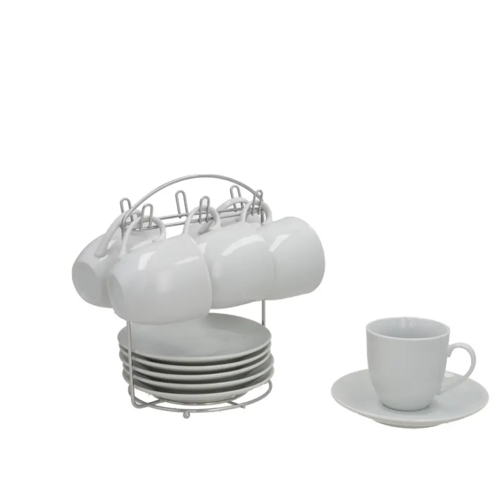 [MUG-WHITE-180ML-SET6] SET 6 TAZAS/PLATO TARCK C/SOPORTE 180CC