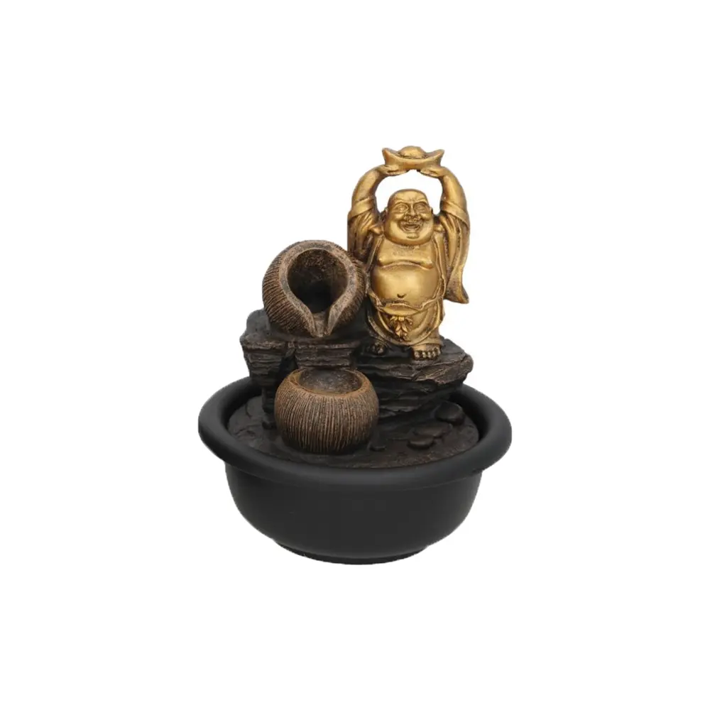 Fuente Decorativa Zen con Buda, 16x16x18,5 cm, Cascada Interior con Diseño Oriental, Dorado y Marrón 