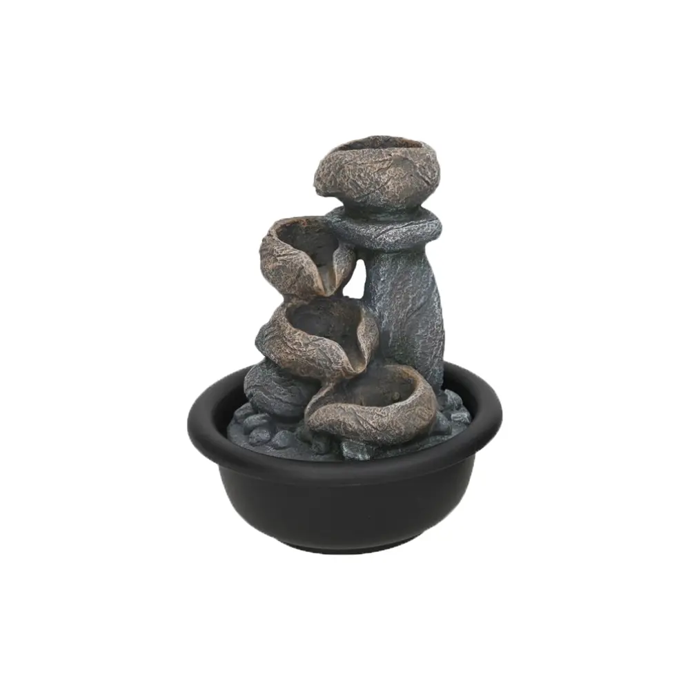 Fuente Decorativa con Cascada de Rocas, Estilo Zen, 16x16x19 cm, Diseño en Gris y Marrón para Interior