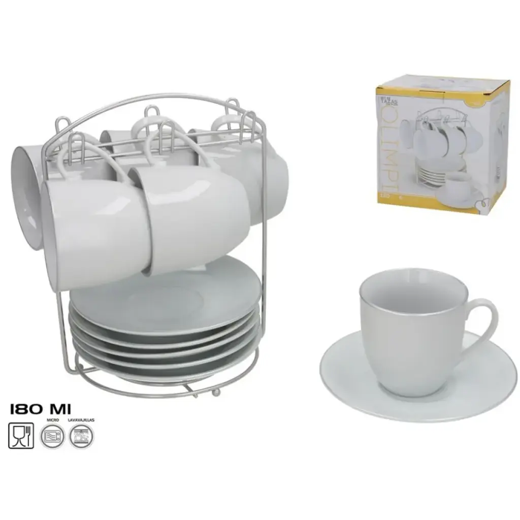 SET 6 TAZAS/PLATO OLIMPI FILO PLATA C/S 180CC