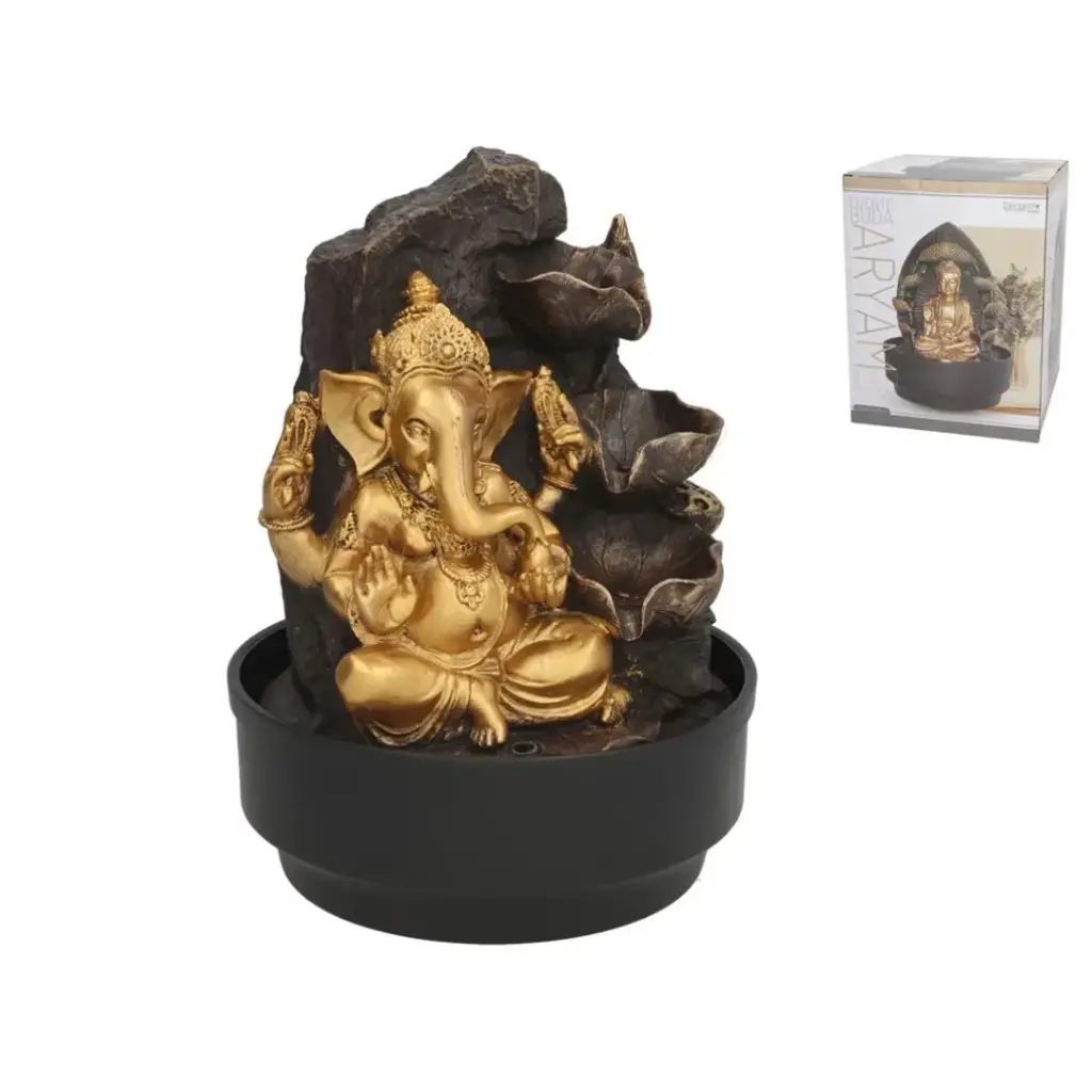 [FUENTE-GANESHA-21x21x28,5] FUENTE ELEFANTE BUDA RANI LED 21,5X21,5X27 CM