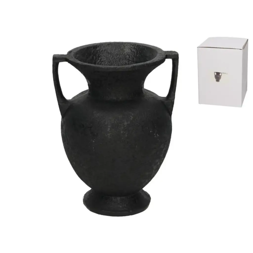 [JAR-AMPH-BK-205] VASIJA NAVIL NEGRA 16X14,5X20,5 CM RESINA