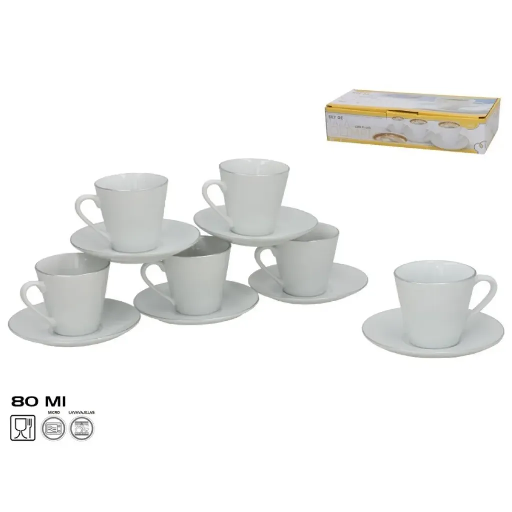 SET 6 TAZAS/PLATO OLIMPI FILO PLATA 80CC