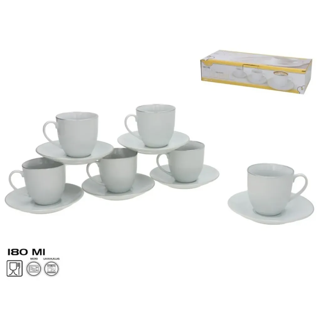 SET 6 TAZAS/PLATO OLIMPI FILO PLATA 180CC