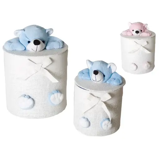 Set de 2 Juegos de Cestas de Almacenamiento Infantiles con Osito de Peluche - Diseño Tierno y Funcional