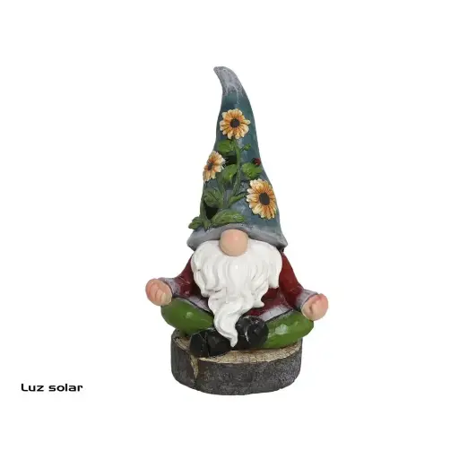 [ADOR-ILU-P-JADIN] Gnomo Meditador para Jardín - Figura Decorativa con Sombrero de Girasoles (46.5 cm)