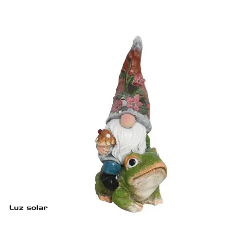 [FIGUR-DUENDE-SOLAR] Figura de Gnomo sobre Rana - Decoración de Jardín con Estilo Encantador (46.5 cm)