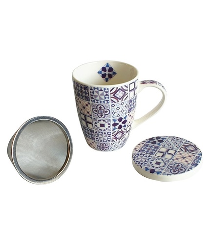 Taza de té con filtro estampado y caja de regalo