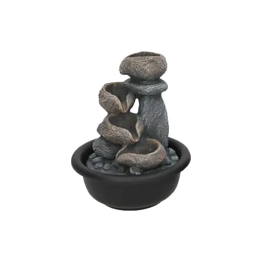 [FNT-ROCAS-ZEN19] Fuente Decorativa con Cascada de Rocas, Estilo Zen, 16x16x19 cm, Diseño en Gris y Marrón para Interior